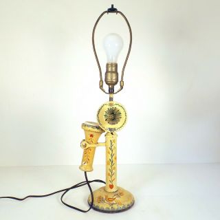 Antique 1915 Candlestick Telephone Pennsylvania Dutch Chippy Paint Table Lamp