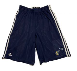 Utah Jazz Adidas Shorts Basketball Nba Blue White Reversible Note Mens Size L