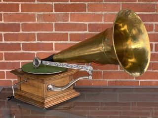 Antique Talk O Phone Victor Edison Disc Phonograph Brass Horn