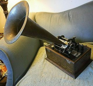 Antique Edison Cylinder Phonograph Model A Suitcase 1898 W/t Horn