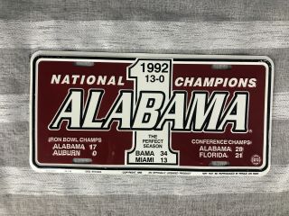 Vintage Alabama Crimson Tide License Plate 1992 34 - 13 National Champs 13 - 0 Wow
