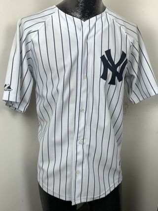 Majestic Ny Yankees Derek Jeter 2 White Pin Strip Baseball Jersey Sz Xl Youth