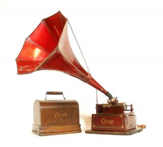 1910 Edison Red Gem Phonograph W/orig.  Fireside Horn 2/4 Minute Outstanding