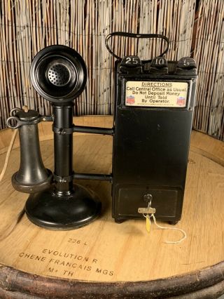 Antique Western Electric 40al Candlestick Phone With Gray Pay Station