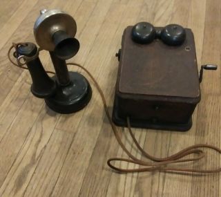 Kellogg Candlestick Phone With Oak Ringer Box