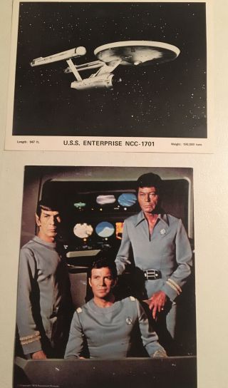 2 Star Trek Paramount Vintage Pictures Enterprise & Crew Picture 1970’s