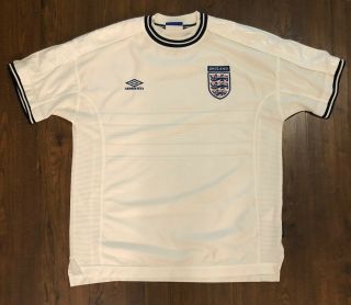 Vintage 90s Umbro England Soccer Jersey Fifa White Blue Men 