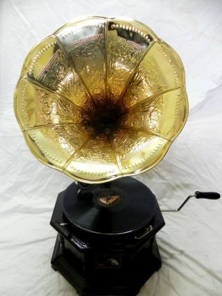 Antique Fully Octagonal Gramophone Phonograph With Brass Crafted Horn