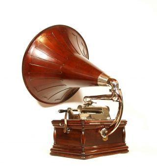 1906 Columbia BGT Cylinder Phonograph w/Matching Spear Tip Wood Horn 4