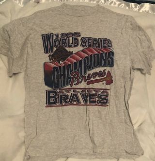 Vintage 1995 Atlanta Braves T Shirt World Series Champions Baseball Xl Gray