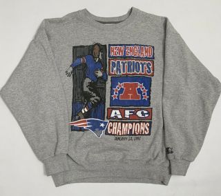 Vintage England Patriots Afc Champions 1997 Gray Crewneck Sweater Size Large