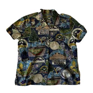 Vtg Reyn Spooner Mlb Colorado Rockies All Over Print Hawaiian Button Up Shirt M