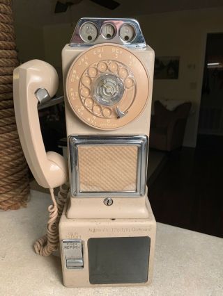 Vintage Automatic Electric Company 3 Slot Coin Rotary Payphone Beige -
