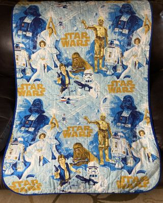 Vtg 1977 Star Wars - Blue Quilted Blanket - Bed Cover/throw 35x69.  5 Wall Hanging
