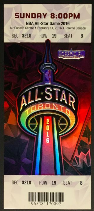Kobe Bryant 2016 Nba Final All Star Game Appearance Full Ticket Toronto