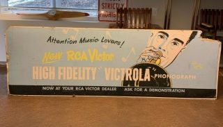 Rca Victor 54 " X 18 " Bus Advertising Sign.  High Fidelity Victrola Phonographs