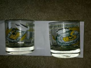 Two Vintage Green Bay Packers Lambeau Field & Old City Stadium Rocks Bar Glasses