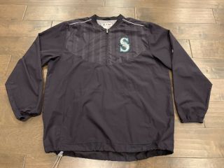 Majestic Mlb Authentic Cool Base Seattle Mariners 1/4 Zip Pullover Jacket Size L