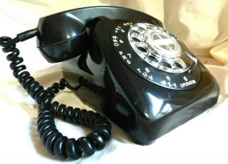 1969 Automatic Electric Nc80 Rotary Dial Black Desk Phone,  Polished &
