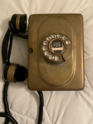 Vintage Strowger P.  A.  X.  Wall Phone,  Brass,  Early 1900 
