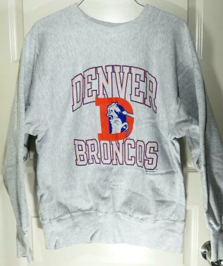 Vtg 90s Nfl Denver Broncos Champion Reverse Weave Tri - Blend Sweatshirt Usa Xl