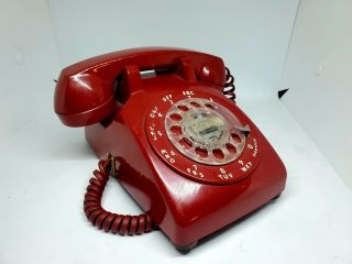 Vintage Red Western Electric Bell Desktop Rotary Dial Phone Telephone