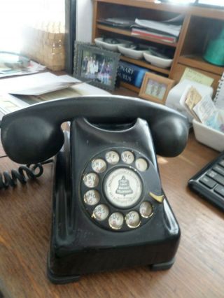 Vintage Black Bakelite Rotary Telephone Kellogg 1000 " Red Bar " Great