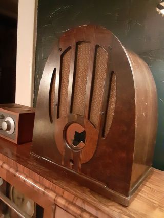 Philco 37 - 93 Vintage Tube Radio Cathedral Cabinet And Grill Cloth