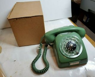 Vintage Ericsson Swedish Desk Lm Telephone With Rotary Dial In Green Retro Box