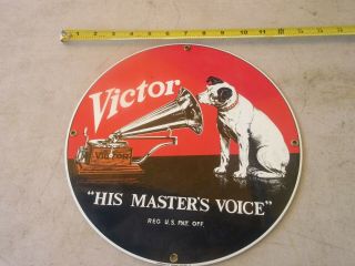 Rca Victor Horn Phonograph Nipper Dog Ande Rooney Metal Porcelain Sign 11 "