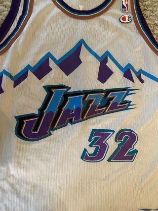 Karl Malone Utah Jazz Vintage Champion Jersey 44 Large White Home 2