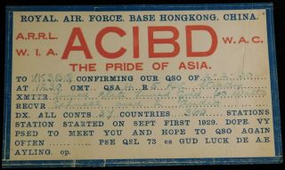 1930 Radio Qsl Card - Ac1bd - Royal Air Force Base,  Hong Kong - Ham Radio