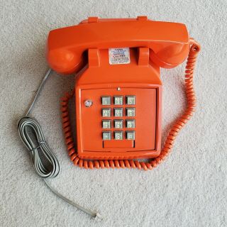 Vintage Landline Push Button 2 - Line Telephone In Mid - Century Modern Retro Orange