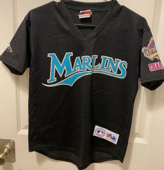 Vintage Majestic Florida Marlins 1997 World Series Jersey Black Youth Sz L