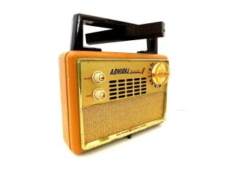 Vintage Admiral Brass Color Trim Old Antique Two Speaker Transistor Radio