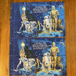 Vintage Star Wars Twin Bed Sheet Set Flitted Flat Pillow Cases 1977
