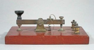 Antique Mahogany & Brass Morse Code Key 1880 Telegraph Telephone