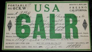 1927 Radio Qsl Card - 6alr - Fresno,  California,  U.  S.  A.  - Ham Radio