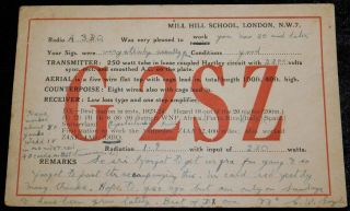 1925 Radio Qsl Card - G2sz - Mill Hill School,  London,  England - Ham Radio