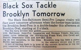 1939 Newspaper With Coverage Of Baltimore Black Sox Negr0 Baseball Team