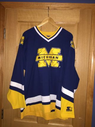 Vintage 90s Starter University Of Michigan Wolverines Hockey Jersey Mens Xl