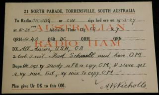 1927 Radio Qsl Card - Torrensville,  South Australia - Ham Radio