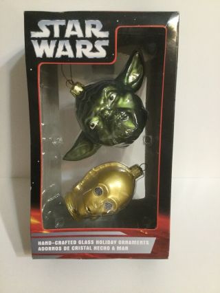 Star Wars Hand Crafted Glass Holiday Ornaments Yoda And C - 3po Kurt S.  Adler 2006