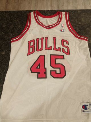 Michael Jordan 45 Chicago Bulls Champion Authentic White Jersey Mens 44 Medium