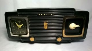 Zenith Black Bakelite Model Z515 Am Tube Clock Radio 1950 