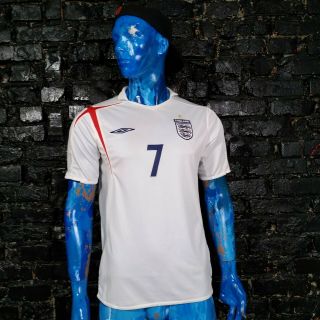 Beckham England Team Jersey Home Shirt 2005 - 2007 White Umbro Mens Size L