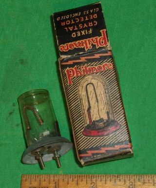 Vintage 1920s Philmore Fixed Crystal Radio Detector Cats Whisker 7008 W/ Carton