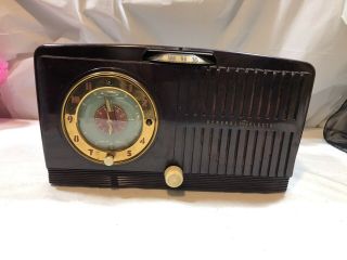 Vintage General Electric Bakelite Tube Radio Alarm Clock Model 515f 1951 See Pic