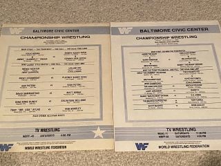 Wwf Program Insert Lineup Match Cards.  Baltimore Civic Center 5/4/85 10/11/85