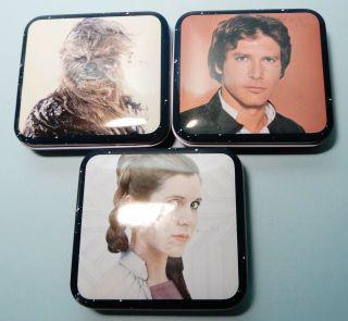 3 Pc Vintage 1980 Metal Box Tin Case Star Wars Empire Strike Back Han Solo Leia